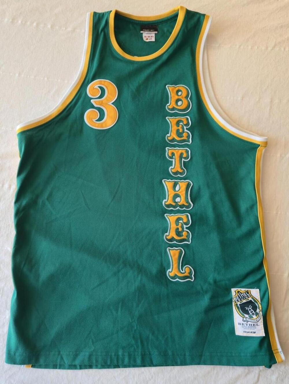 Reebok Bethel Bruins Basketball Jersey #3 Iverson Green Yellow